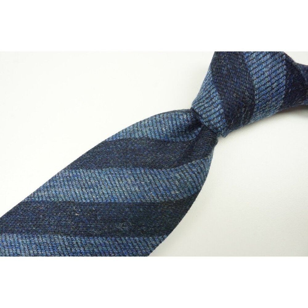Cesare Attolini Dark Blue Ocean Striped Wool Blend Woven Tie BRAND NEW